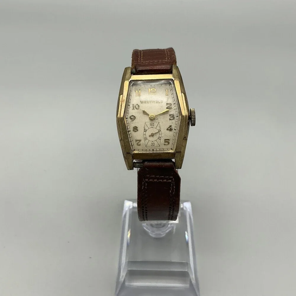 Vintage Westfield Mens Watch 23mm Cream Dial Brown Leather Manual Wind For Parts